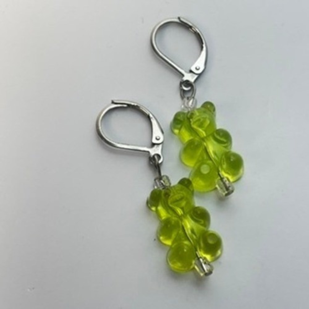Gummy Bear Drop Earrings Green Acrylic Leverback